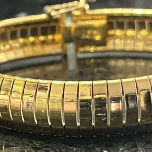 18k Gold Technibond wide omega polished flexible bangle bracelet vintage HSN